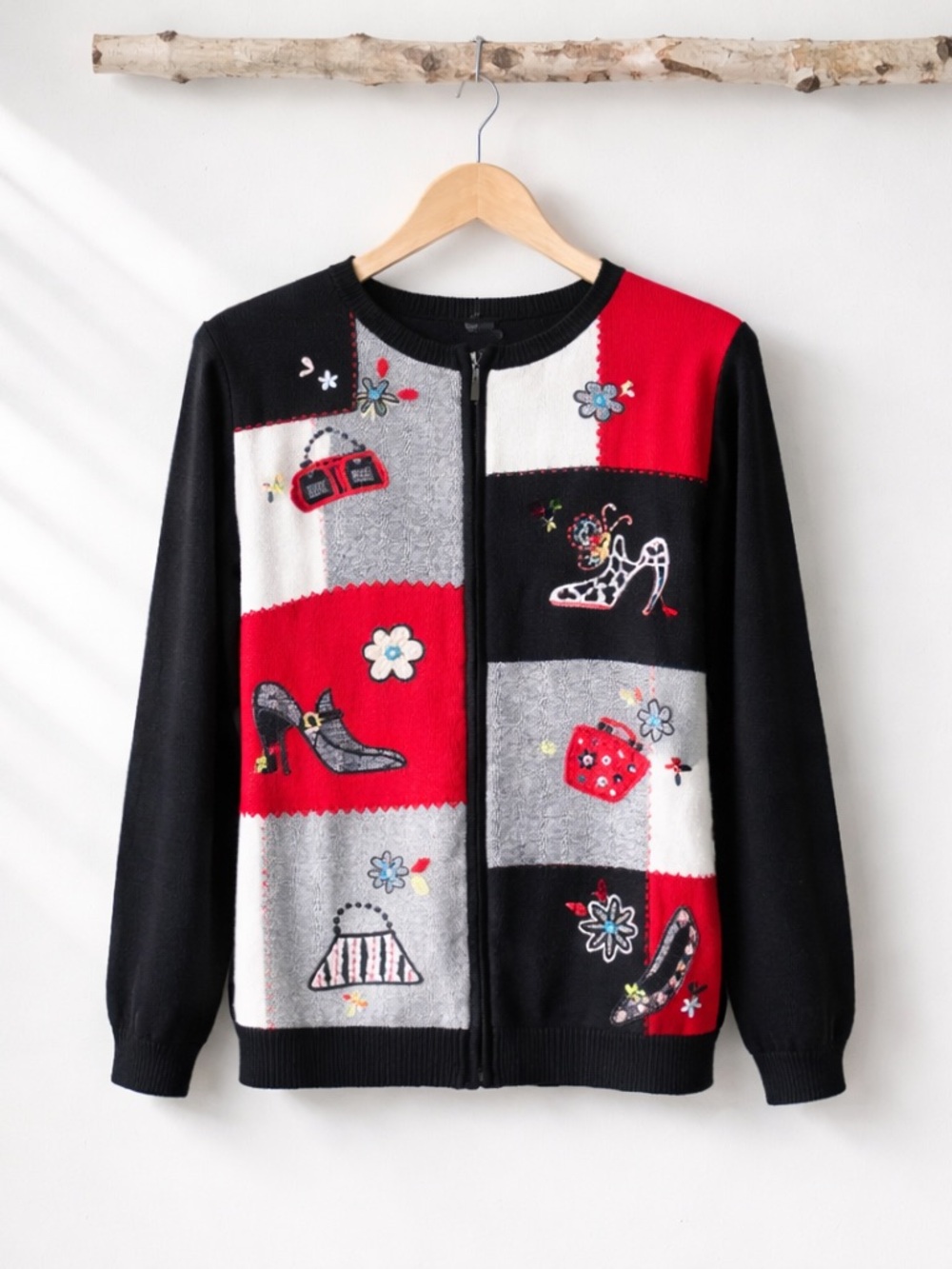 Vintage Alfred Dunner Black & Red Patchwork Zip Jacket
